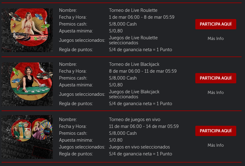 fechas de torneos de live casino