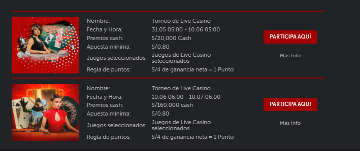 cronograma de torneo live casino