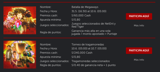 calendario de torneo de casino