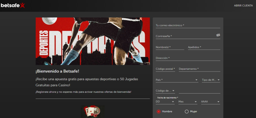 Registrarse en Betsafe Perú