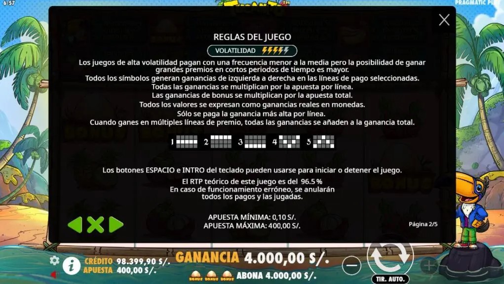 Detalles del juego tucanito