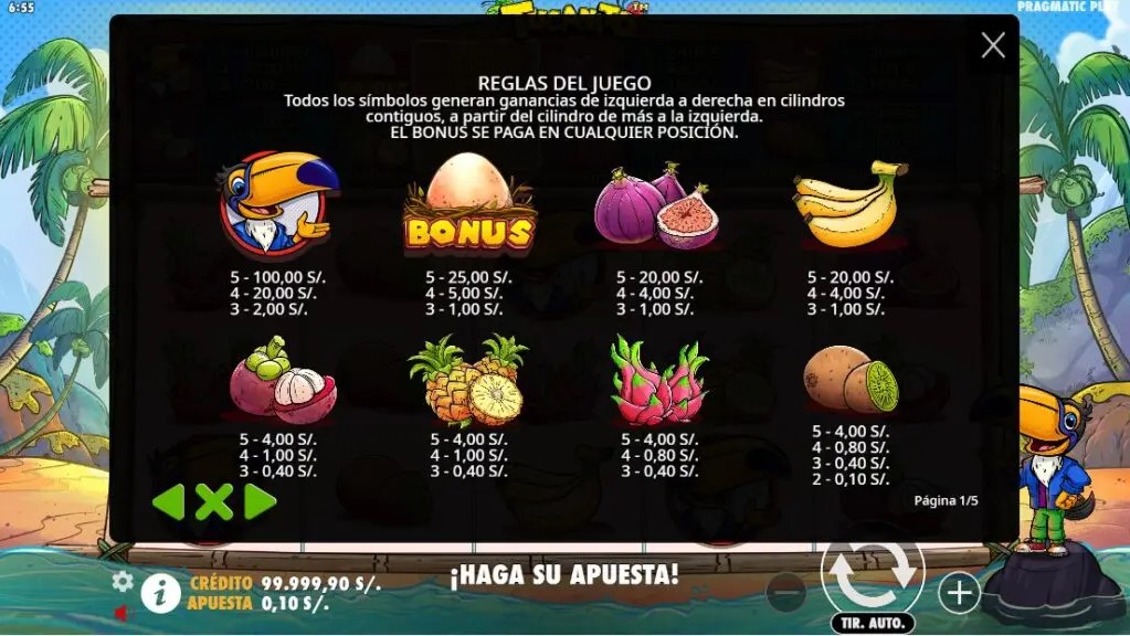 Tabla de pagos, apuesta mínima